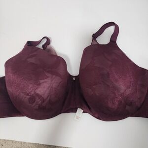 Cacique Lightly Lined Balconette Bra 48D Floral Burgundy Adjustable‎ Straps